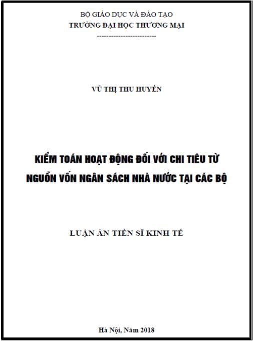 Luận án Kiểm toán hoạt động đối với chi tiêu từ nguồn vốn ngân sách nhà nước tại các Bộ