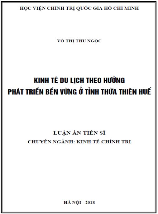 Luận án Kinh tế du lịch theo hướng phát triển bền vững ở tỉnh Thừa Thiên Huế
