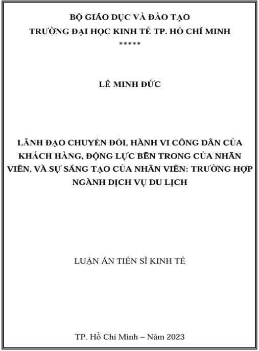 Luận án Lãnh đạo chuyển đổi, hành vi công dân của khách hàng, động lực bên trong của nhân viên, và sự sáng tạo của nhân viên: trường hợp ngành dịch vụ du lịch