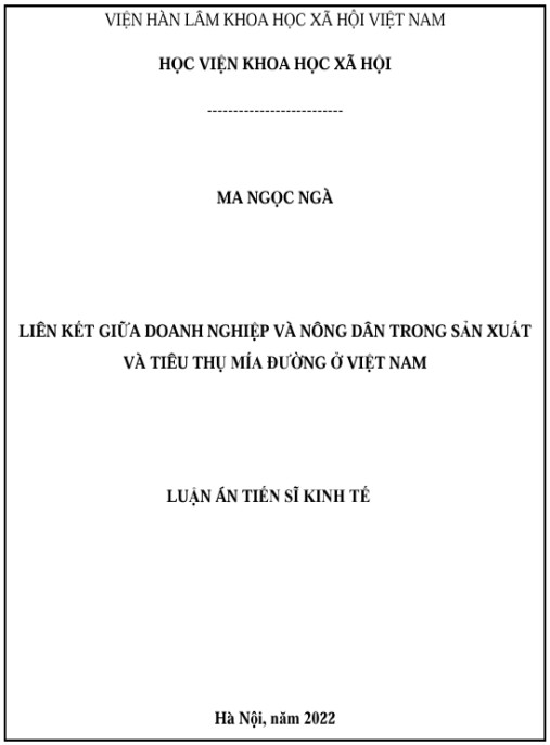 Luận án Liên kết giữa doanh nghiệp và nông dân trong sản xuất và tiêu thụ mía đường ở Việt Nam
