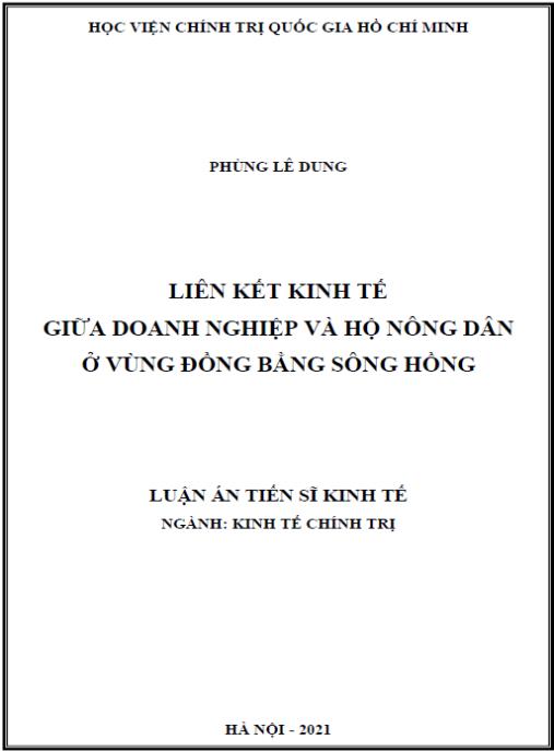 Luận án Liên kết kinh tế giữa doanh nghiệp và hộ nông dân ở vùng đồng bằng sông Hồng