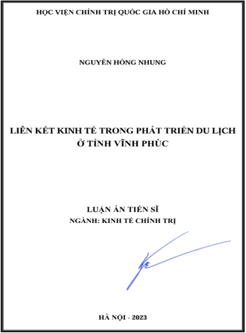 Luận án Liên kết kinh tế trong phát triển du lịch ở tỉnh Vĩnh Phúc