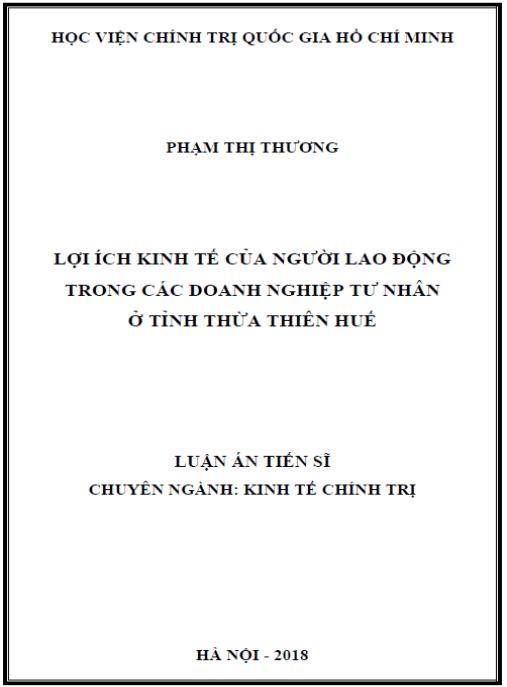 Luận án Lợi ích kinh tế của người lao động trong các doanh nghiệp tư nhân ở tỉnh Thừa Thiên Huế