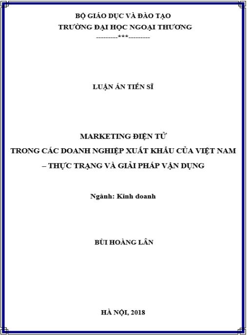 Luận án Marketing Điện tử trong các Doanh nghiệp xuất khẩu của Việt Nam – Thực trạng và giải pháp ứng dụng