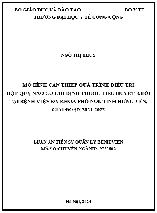 Luận án Mô hình can thiệp quá trình điều trị đột quỵ não có chỉ định thuốc tiêu huyết khối tại bệnh viện đa khoa Phố Nối, tỉnh Hưng Yên