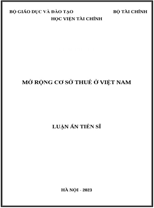Luận án Mở rộng cơ sở thuế ở Việt Nam