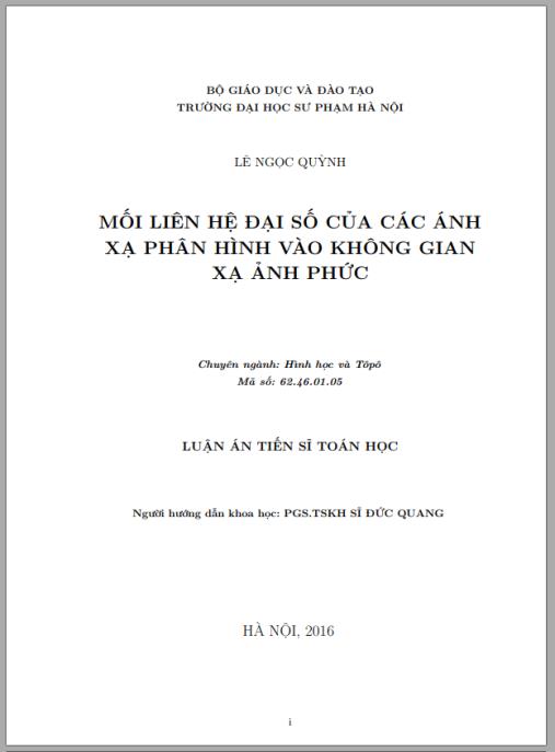 Luận án Mối liên hệ đại số của các ánh xạ phân hình vào không gian xạ ảnh phức. Chuyên ngành: Hình học và Tôpô