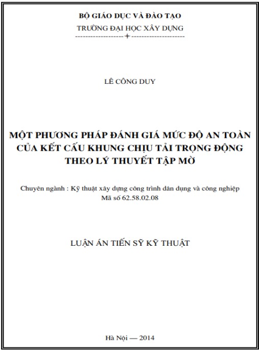 Luận án Một phương pháp đánh giá mức độ an toàn của kết cấu khung chịu tải trọng động theo lý thuyết tập mờ