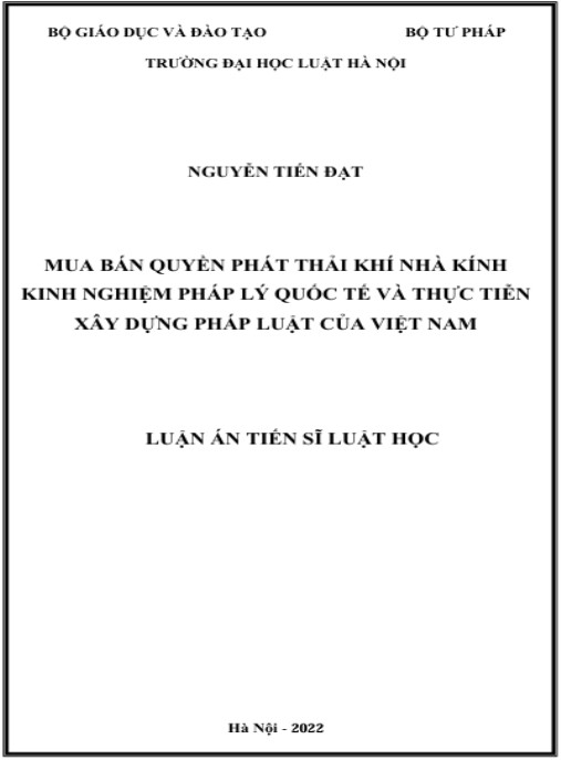 Luận án Mua bán quyền phát thải khí nhà kính – Kinh nghiệm pháp lý quốc tế và thực tiễn xây dựng pháp luật của Việt Nam