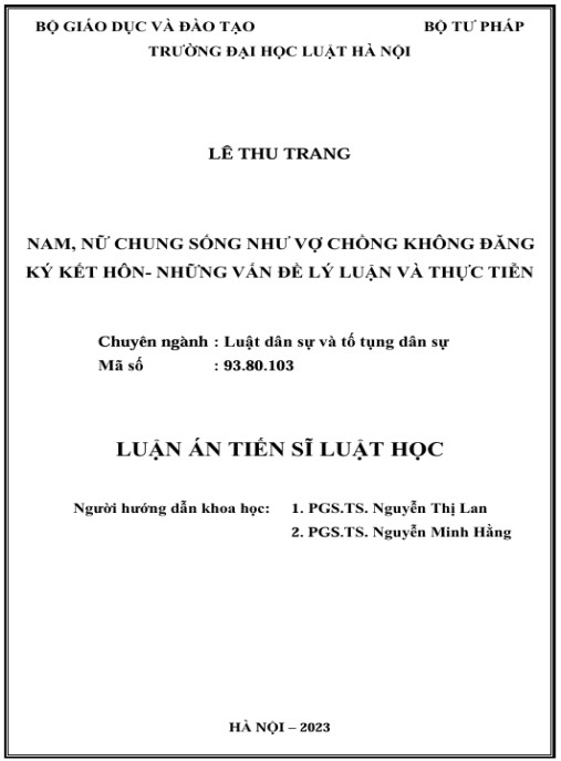 Luận án Nam, nữ chung sống như vợ chồng không đăng ký kết hôn- Những vấn đề lý luận và thực tiễn.