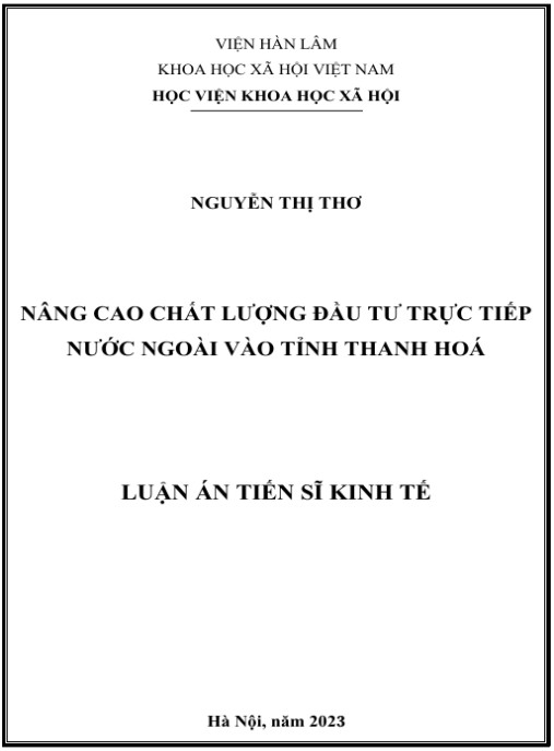 Luận án Nâng cao chất lượng đầu tư trực tiếp nước ngoài vào tỉnh Thanh Hóa
