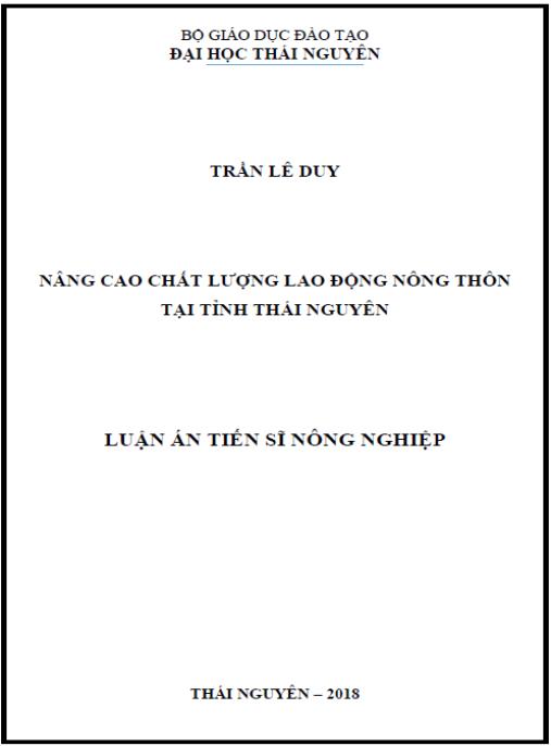 Luận án Nâng cao chất lượng lao động nông thôn tại tỉnh thái nguyên