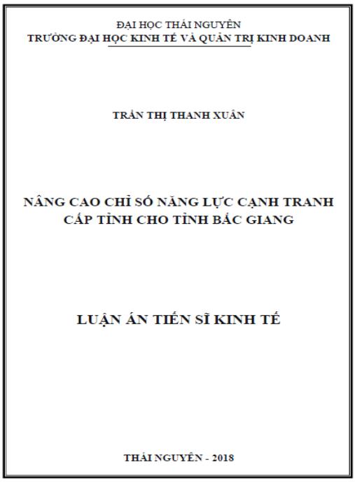 Luận án Nâng cao chỉ số năng lực cạnh tranh cấp tỉnh cho tỉnh Bắc Giang