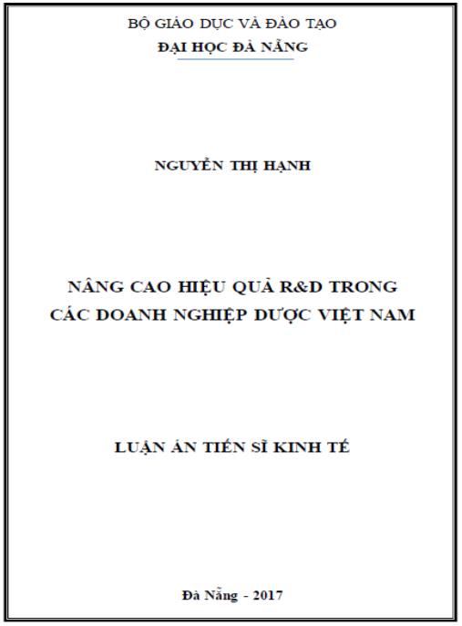 Luận án Nâng cao hiệu quả R&D trong các doanh nghiệp dược Việt Nam