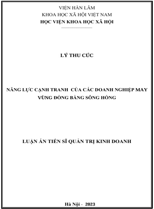 Luận án Năng lực cạnh tranh của các doanh nghiệp may vùng Đồng bằng sông Hồng
