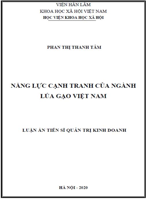 Luận án Năng lực cạnh tranh của ngành lúa gạo Việt Nam