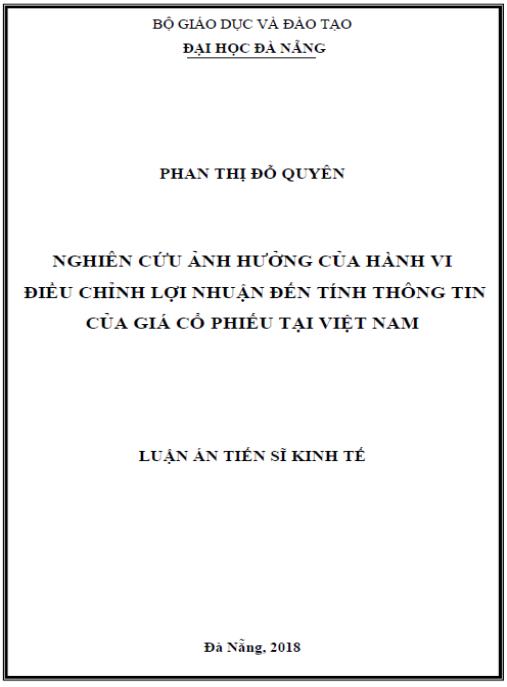 Luận án Nghiên cứu ảnh hưởng của hành vi điều chỉnh lợi nhuận đến tính thông tin của giá cổ phiếu tại Việt Nam