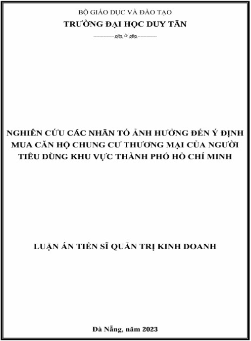 Luận án Nghiên cứu các nhân tố ảnh hưởng đến ý định mua căn hộ chung cư thương mại của người tiêu dùng khu vực thành phố Hồ Chí Minh