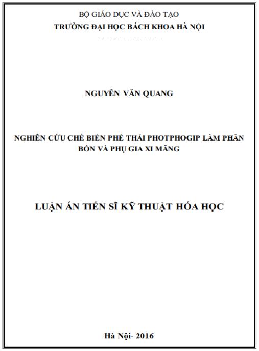 Luận án Nghiên cứu chế biến phế thải photphogip làm phân bón và phụ gia xi măng
