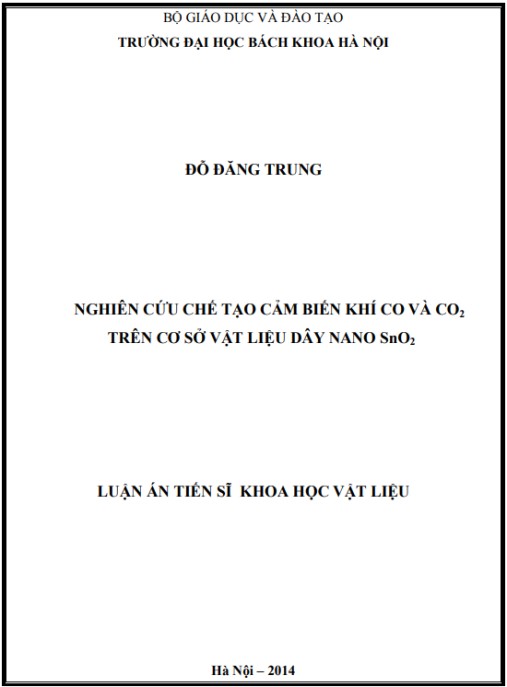 Luận án Nghiên cứu chế tạo cảm biến khí CO và CO2 trên cơ sở vật liệu dây nano SnO2