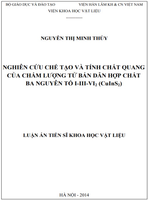 Luận án Nghiên cứu, chế tạo và tính chất quang của chấm lượng tử bán dẫn hợp chất ba nguyên tố I-III-VI2 (CuInS2)