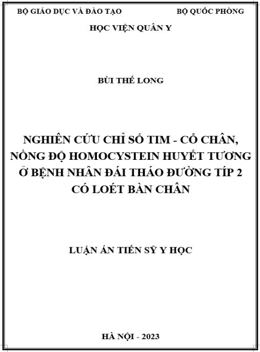 Luận án Nghiên cứu chỉ số tim – cổ chân, nồng độ Homocystein huyết tương ở bệnh nhân đái tháo đường típ 2 có loét bàn chân