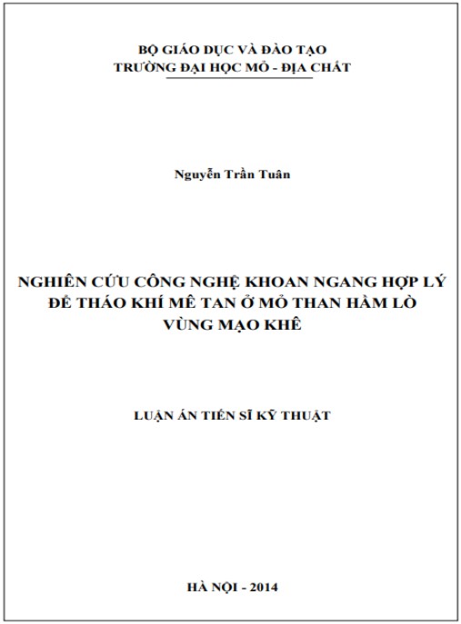 Luận án Nghiên cứu công nghệ khoan ngang hợp lý để tháo khí Mêtan ở mỏ than hầm lò vùng Mạo Khê