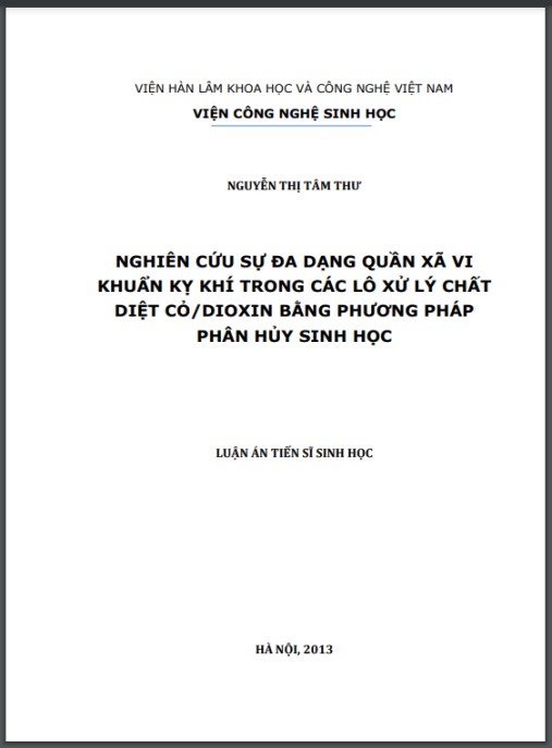 Luận án Nghiên cứu đa dạng quần xã vi khuẩn kỵ khí trong các lô xử lý chất diệt cỏ/dioxin bằng phương pháp phân hủy sinh học