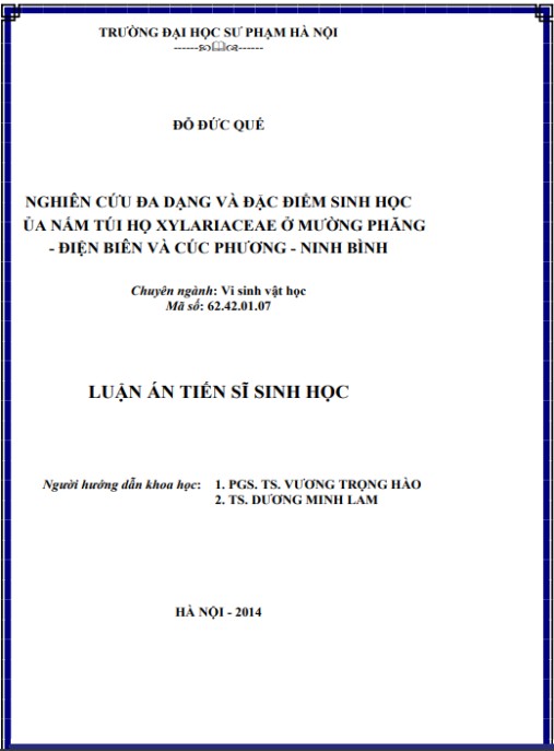 Luận án Nghiên cứu đa dạng và đặc điểm sinh học của nấm túi họ Xylariaceae ở Mường Phăng – Điện Biên và Cúc Phương – Ninh Bình