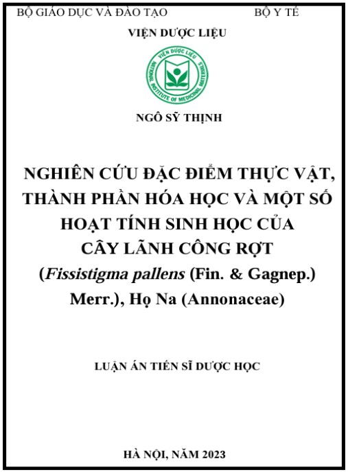 Luận án Nghiên cứu đặc điểm thực vật, thành phần hóa học và một số hoạt tính sinh học của cây Lãnh công rợt (Fissistigma pallens (Fin. & Gagnep.) Merr.), Họ Na (Annonaceae)