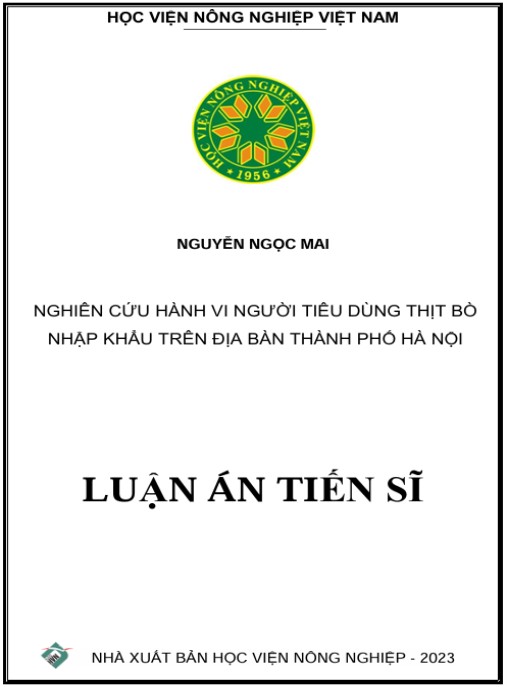 Luận án Nghiên cứu hành vi người tiêu dùng thịt bò nhập khẩu trên địa bàn thành phố Hà Nội