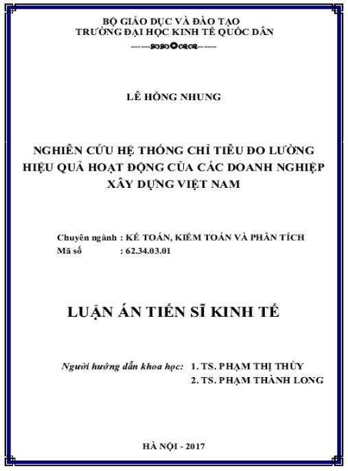 Luận án Nghiên cứu hệ thống chỉ tiêu đo lường hiệu quả hoạt động của các doanh nghiệp xây dựng Việt Nam