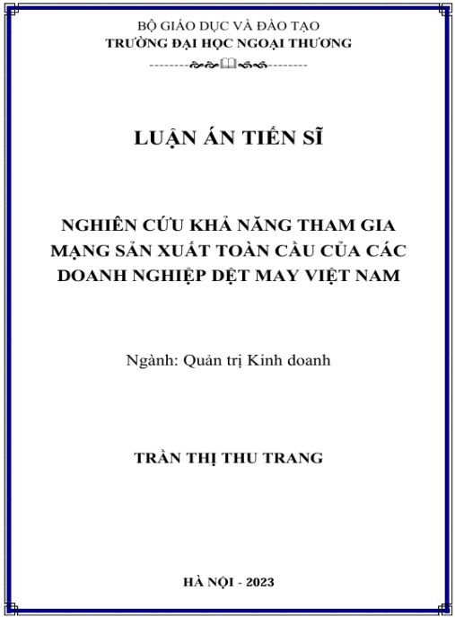 Luận án Nghiên cứu khả năng tham gia mạng sản xuất toàn cầu của các doanh nghiệp dệt may Việt Nam