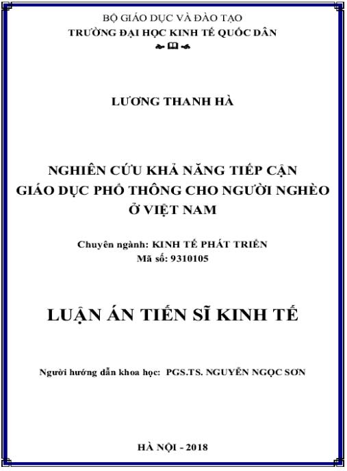 Luận án Nghiên cứu khả năng tiếp cận giáo dục phổ thông cho người nghèo ở Việt Nam