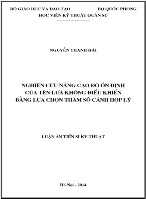 Luận án Nghiên cứu nâng cao độ ổn định của tên lửa không điều khiển bằng lựa chọn tham số cánh hợp lý