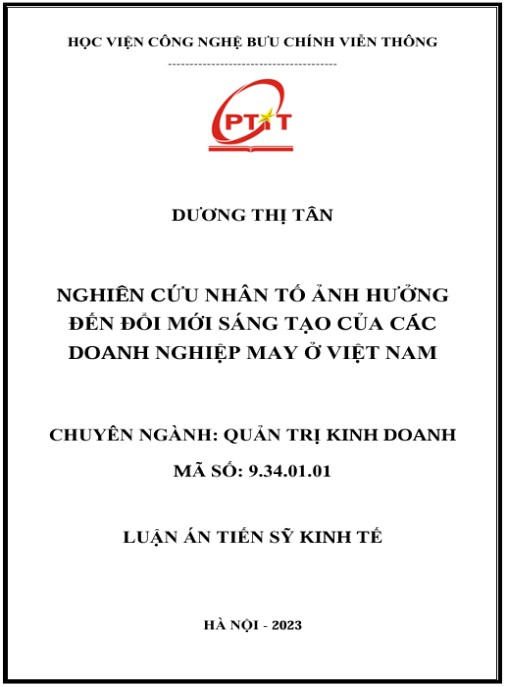Luận án Nghiên cứu nhân tố ảnh hưởng đến đổi mới sáng tạo của các doanh nghiệp may ở Việt Nam