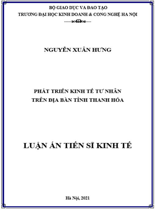 Luận án Nghiên cứu phát triển kinh tế tư nhân trên địa bàn tỉnh Thanh Hóa.