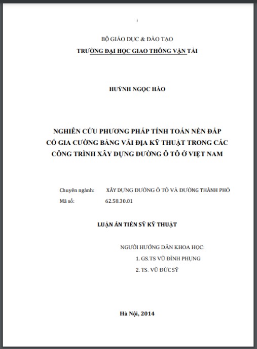 Luận án Nghiên cứu phương pháp tính toán nền đắp có gia cường bằng vải địa kỹ thuật trong các công trình xây dựng đường ô tô ở Việt Nam