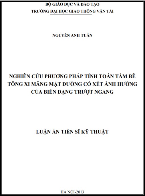 Luận án Nghiên cứu phương pháp tính toán tấm bê tông xi măng mặt đường có xét ảnh hưởng của biến dạng trượt ngang