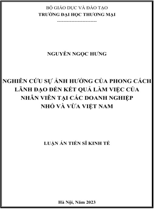 Luận án Nghiên cứu sự ảnh hưởng của phong cách lãnh đạo đến kết quả làm việc của nhân viên tại các doanh nghiệp nhỏ và vừa Việt Nam