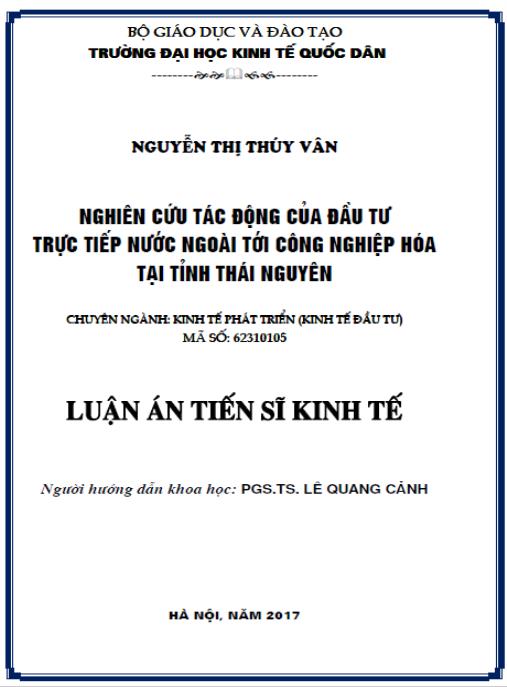 Luận án Nghiên cứu tác động của đầu tư trực tiếp nước ngoài tới công nghiệp hóa tại tỉnh Thái Nguyên