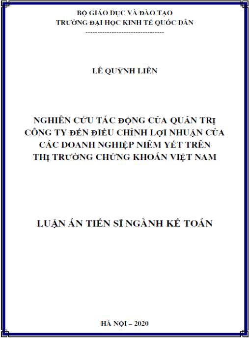 Luận án Nghiên cứu tác động của quản trị công ty đến điều chỉnh lợi nhuận của các doanh nghiệp niêm yết trên thị trường chứng khoán Việt Nam