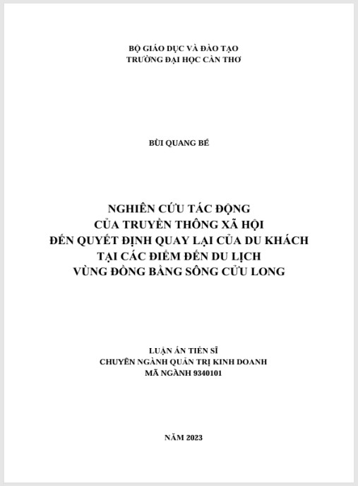 Luận án Nghiên cứu tác động của truyền thông xã hội đến quyết định quay lại của du khách tại các điểm đến du lịch vùng đồng bằng sông Cửu Long