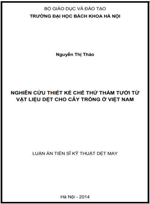 Luận án Nghiên cứu thiết kế chế thử thảm tưới từ vật liệu dệt cho cây trồng ở Việt Nam