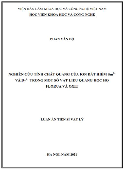 Luận án Nghiên cứu tính chất quang của ion đất hiếm Sm3+ và Dy3+ trong một số vật liệu quang học họ florua và oxit