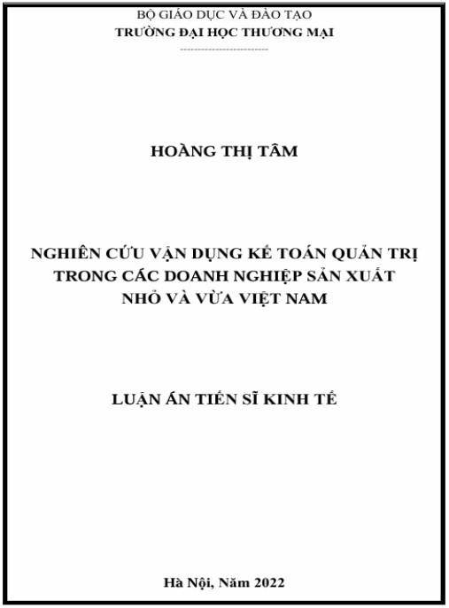 Luận án Nghiên cứu vận dụng kế toán quản trị trong các doanh nghiệp sản xuất nhỏ và vừa Việt Nam