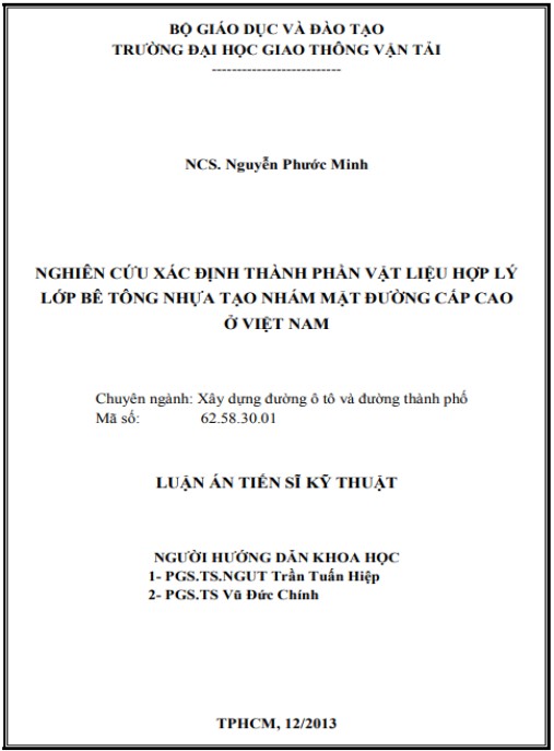 Luận án Nghiên cứu xác định thành phần vật liệu hợp lý lớp bê tông nhựa tạo nhám mặt đường cấp cao ở Việt Nam