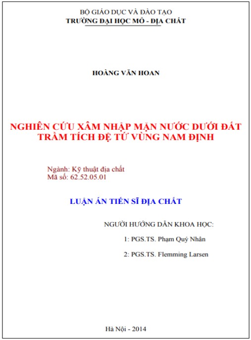 Luận án Nghiên cứu xâm nhập mặn nước dưới đất trầm tích Đệ tứ vùng Nam Định