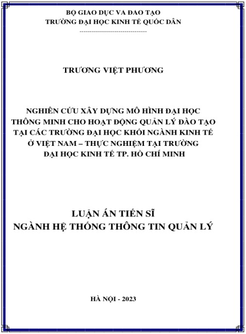 Luận án Nghiên cứu xây dựng mô hình đại học thông minh cho hoạt động quản lý đào tạo tại các trường đại học khối ngành kinh tế ở Việt Nam – Thực nghiệm tại Trường Đại học Kinh tế TP. Hồ Chí Minh