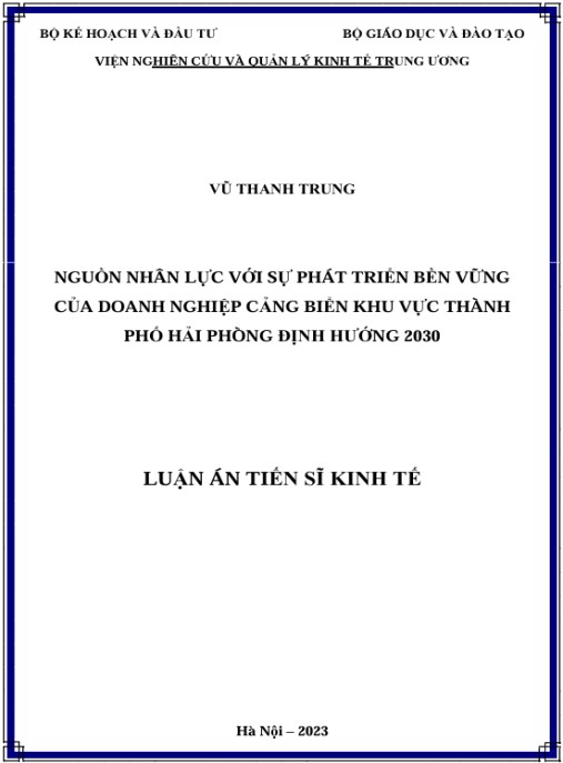 Luận án Nguồn nhân lực với sự phát triển bền vững của doanh nghiệp cảng biển khu vực thành phố Hải Phòng định hướng 2030